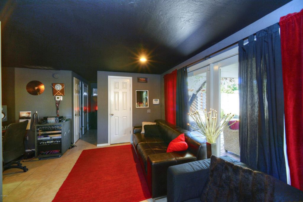 Lounge area for recording studio in a personal residence in Central Phoenix